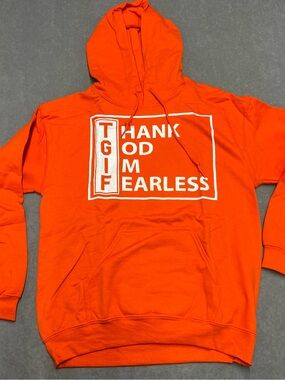 Gildan Orange Pullover Hoodie with White TGIF Graphic